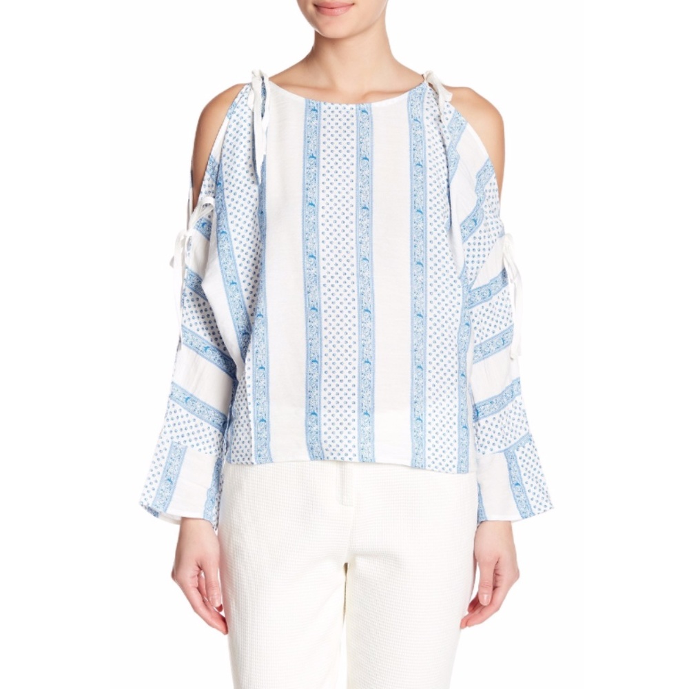 Line & Dot Blue/White Agathe Tie Sleeve Blouse